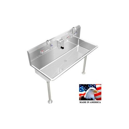 Best Sheet Metal. BSM Inc. Stainless Steel Sink, 2 Station w/Manual Faucets, Straight Legs 48" L X 20" W X 8" D 021M48208L
